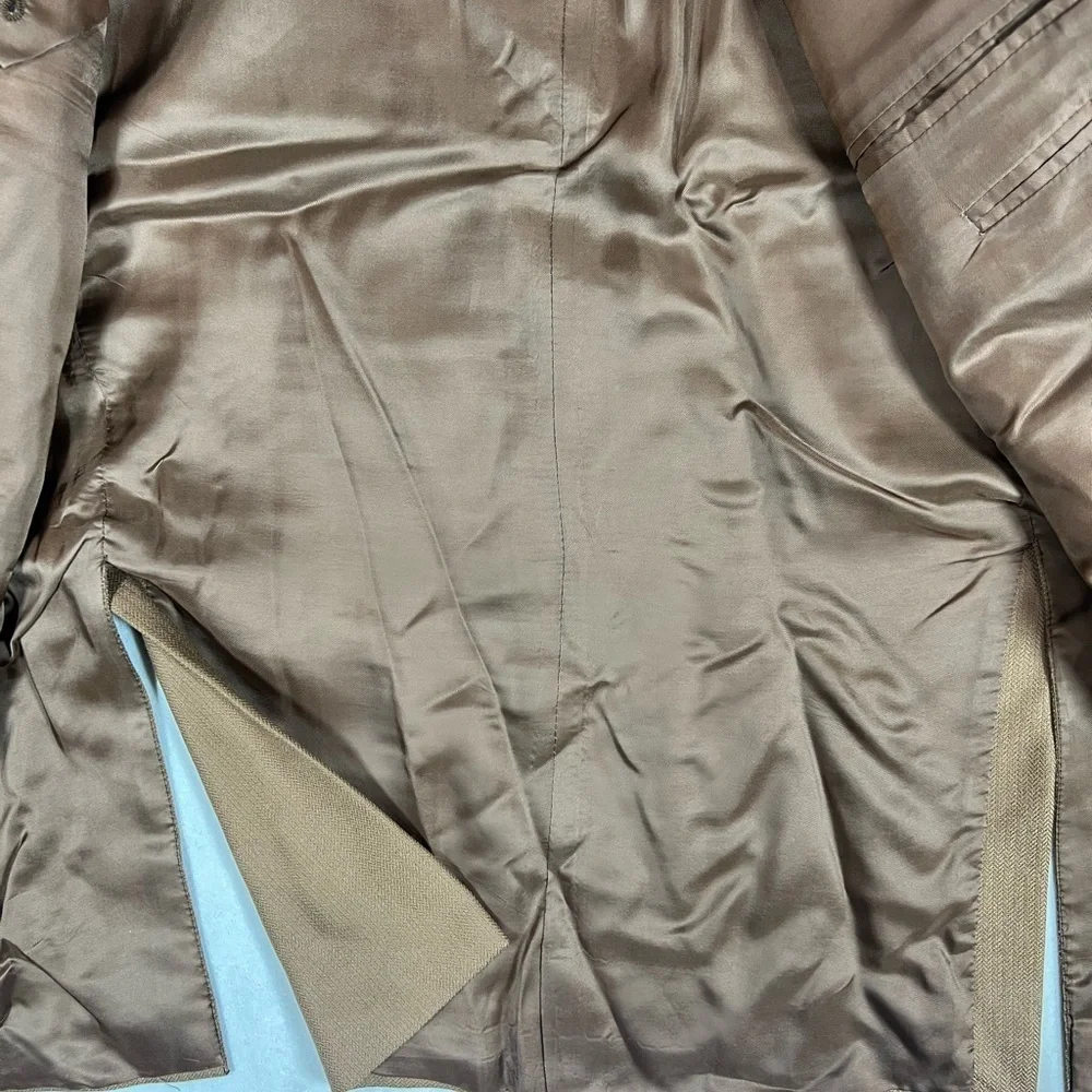 Corneliani EU54 US44R Pure Cashmere Brown Double Vent Textured Herringbone Coat - Picture 7 of 15